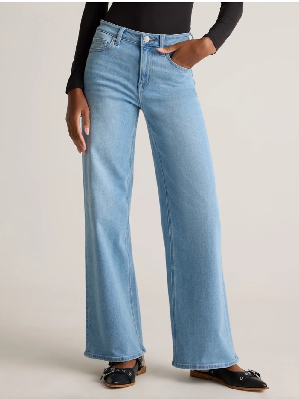 Quince Bella Stretch Organic Cotton High Rise 28’ Wide Leg Jeans Sz 26 NWT